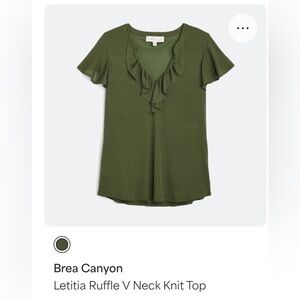Stitch Fix Brea Canyon Ruffle V neck Green Knit Top